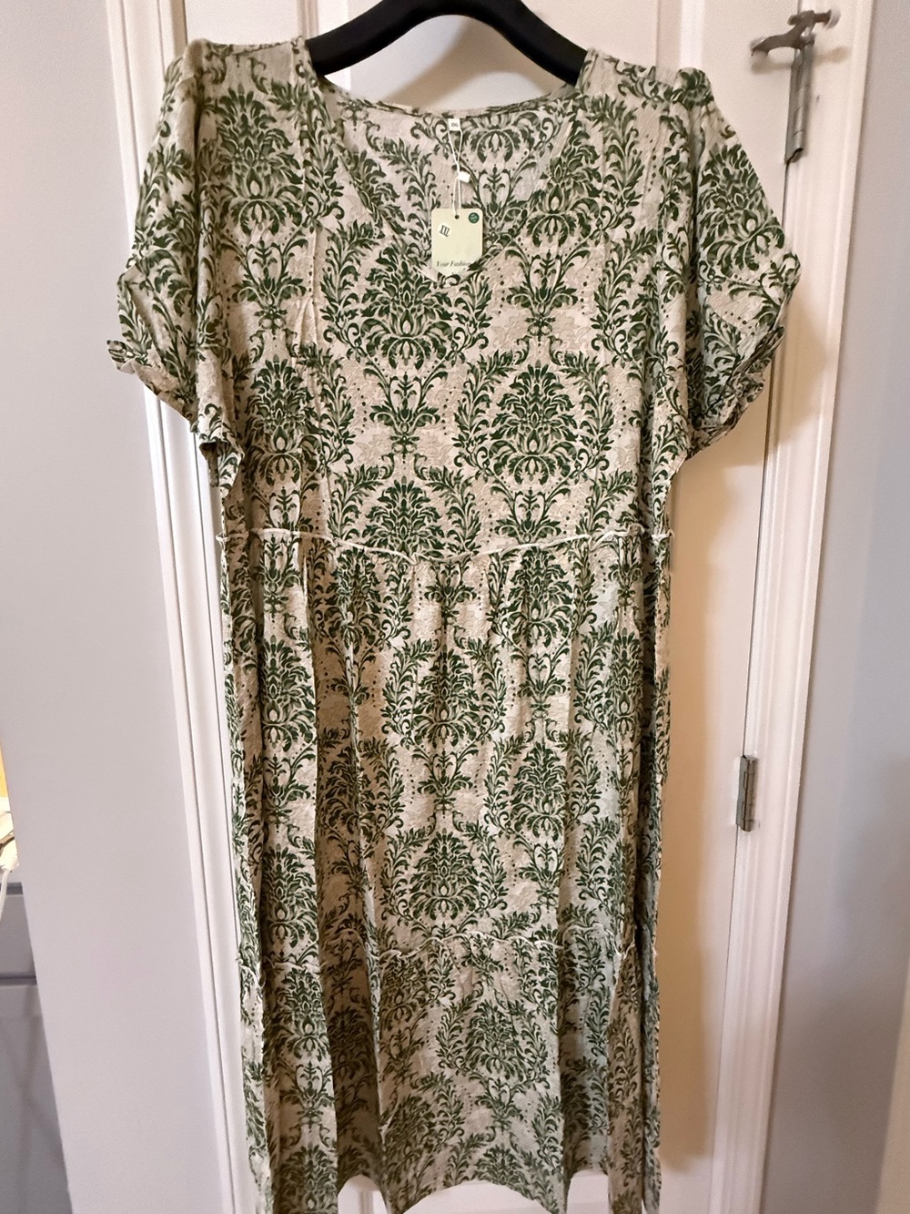 YESNO Green Floral Damask Maxi Dress NWT Size XXL Boho Tiered Short Sleeve XXL